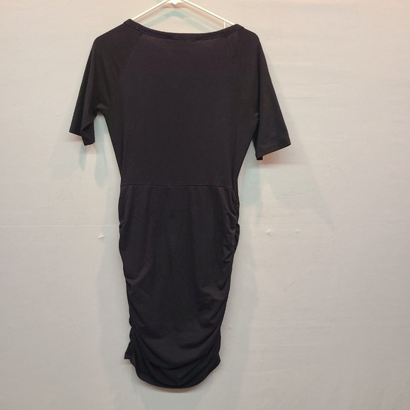Athleta Dress Seeker Black Short Sleeve Mini Womens Extra Small Ruched Stretch - Picture 5 of 10